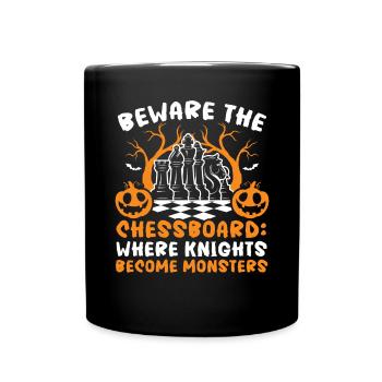 Schach Halloween Süßes oder Saures Schachbrettspiel - Tasse einfarbig - Schwarz - Vorne