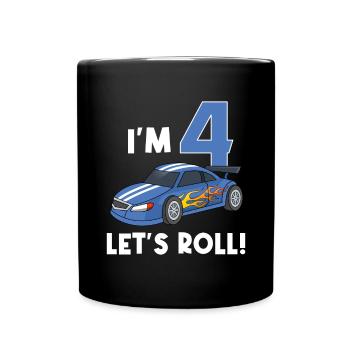 Voiture de course automobile anniversaire pour enfants / 4 ans - Mug uni - noir - Devant
