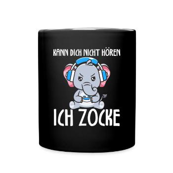 Kann Dich Nicht Hören Ich Zocke Gamer Elefant - Tasse einfarbig - Schwarz - Vorne