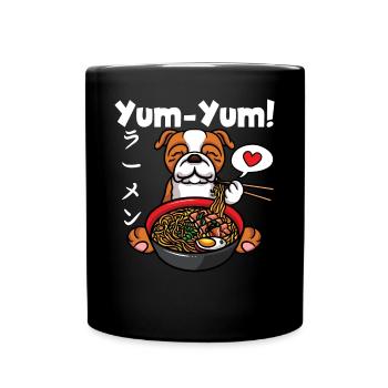 Yum Yum Japan Anime Ramen Noodle Bulldog - Full Colour Mug - black - Front