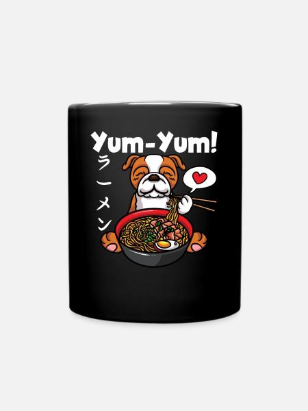 Yum Yum Japan Anime Ramen Noodle Bulldog - Full Colour Mug - black