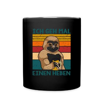 Ich geh mal einen Heben Gym Fitness Faultier Bier - Tasse einfarbig - Schwarz - Vorne