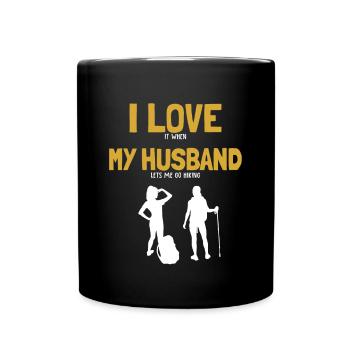 I love my Husband Hiking Trekking Mountain Hiking - Full Colour Mug - black - Front