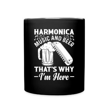 Harmonica Music And Beer That's Why Im Here Harmon - Tasse einfarbig - Schwarz - Vorne
