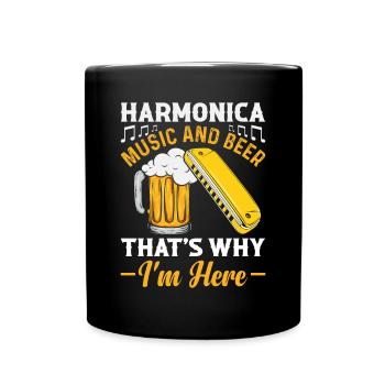 Harmonica Music And Beer That's Why Im Here Harmon - Tasse einfarbig - Schwarz - Vorne