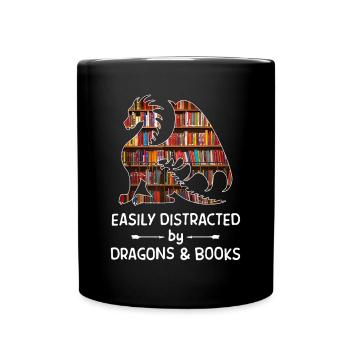 easily distracted by Dragon and Books nerds - Full Colour Mug - black - Front