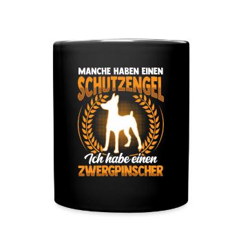 Zwergpinscher ist mein Schutzengel Pinscher - Tasse einfarbig - Schwarz - Vorne