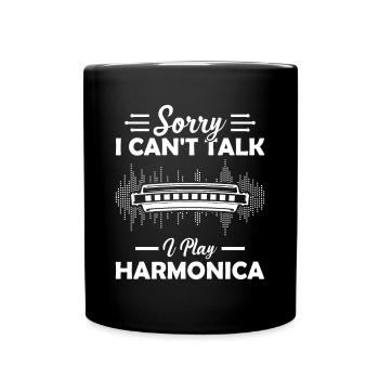 Sorry I Cant Talk I Play Harmonica Harmonica Instr - Full Colour Mug - black - Front