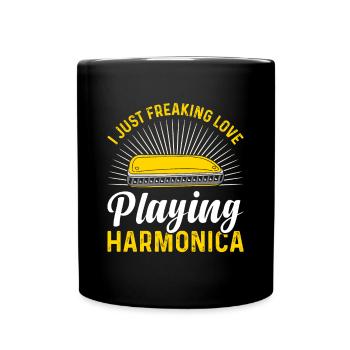 I Just Freaking Love Playing Harmonica Harmonicist - Tasse einfarbig - Schwarz - Vorne