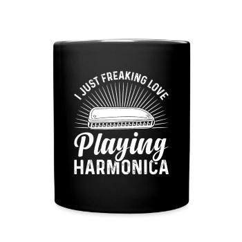 I Just Freaking Love Playing Harmonica Instruments - Tasse einfarbig - Schwarz - Vorne