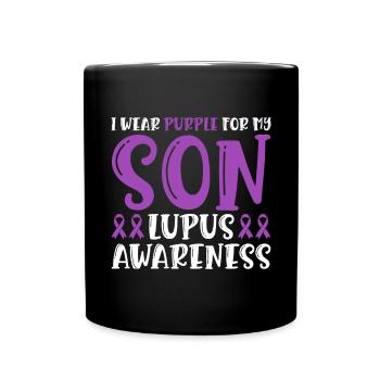 I wear purple for my son Lupus Awareness - Full Colour Mug - black - Front