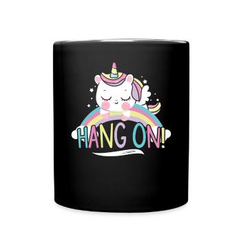 Sleeping Unicorn Hang On - Tasse einfarbig - Schwarz - Vorne