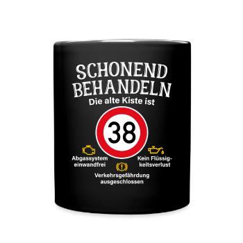 38. Geburtstag Schonend Behandeln 38 Alte Kiste 38 - Tasse einfarbig - Schwarz - Vorne