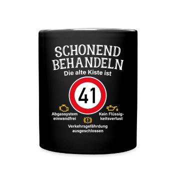 41. Geburtstag Schonend Behandeln 41 Alte Kiste 41 - Tasse einfarbig - Schwarz - Vorne