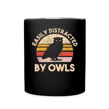 Easily Distracted By Owls Vintage Bird Lover Enthu - Tasse einfarbig - Schwarz - Vorne