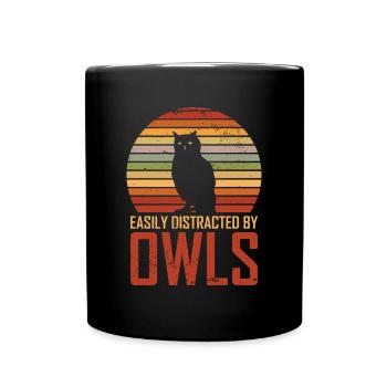 Easily Distracted By Owls Retro Ornithologist Owle - Tasse einfarbig - Schwarz - Vorne