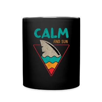 Tranquillité et Soleil Rétro Vintage Shark Surfer Été - Mug uni - noir - Devant