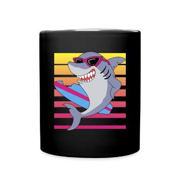 Planche de surf requin, design de surfeur amusant - Mug uni - noir - Devant