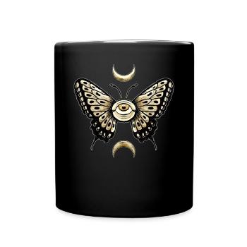 Weirdcore Aesthetic Eyeball Butterly Moon Phase - Full Colour Mug - black - Front