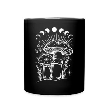 Boho Mushrooms Cottage Core Aesthetic Goblincore - Full Colour Mug - black - Front