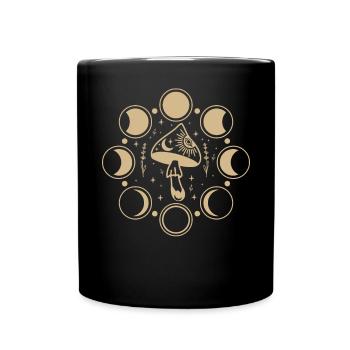 Boho Mushrooms Cottage Core Aesthetic Goblincore - Full Colour Mug - black - Front