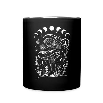 Boho Mushrooms Cottage Core Aesthetic Goblincore - Full Colour Mug - black - Front