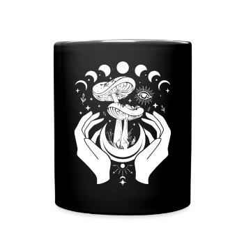 Boho Mushrooms Cottage Core Aesthetic Goblincore - Full Colour Mug - black - Front