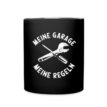 Meine Garage meine Regeln Humor Schrauber Spruch - Tasse einfarbig - Schwarz - Vorne