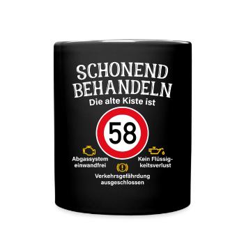 58. Geburtstag Schonend Behandeln 58 Alte Kiste 58 - Tasse einfarbig - Schwarz - Vorne