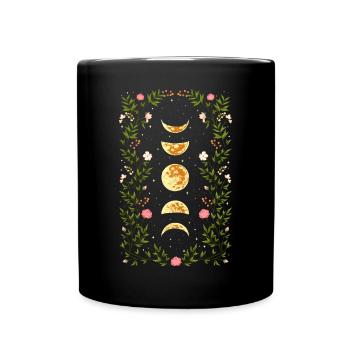 Cottagecore Witchy Vintage Moon Phases Flowers - Full Colour Mug - black - Front