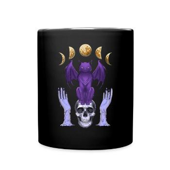 Pastell Goth Katze Totenkopf Kerzen Mondphasen - Tasse einfarbig - Schwarz - Vorne