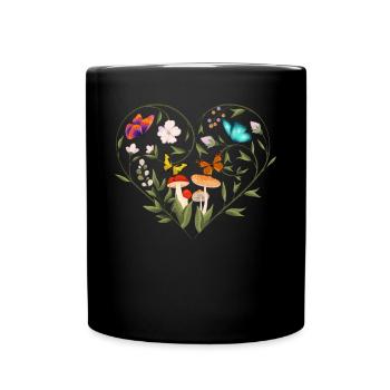Cottagecore Goblincore Pilz Blumen Schmetterling - Tasse einfarbig - Schwarz - Vorne