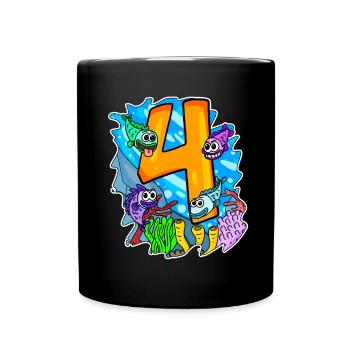 4 Geburtstag 4 Jahre alt mit Tier Motiv - vier - Tasse einfarbig - Schwarz - Vorne