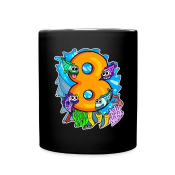 8 Jahre alt - 8. Geburtstag mit Tier Motiv - Tasse einfarbig - Schwarz - Vorne