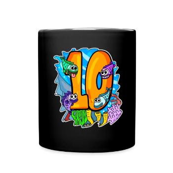 10 Geburtstag 10 Jahre alt mit Tier Motiv - zehn - Tasse einfarbig - Schwarz - Vorne