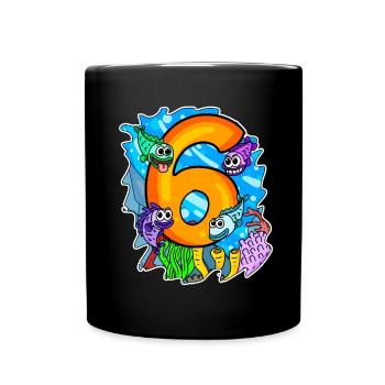 6 Birthday 6 years old with animal motif - six - Full Colour Mug - black - Front