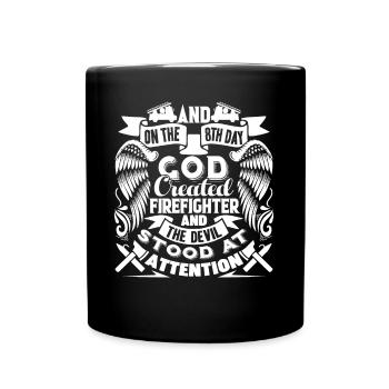 Firefighter God Created Firefighter - Full Colour Mug - black - Front