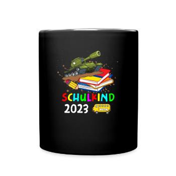 Schule Schulkind 2023 Panzer - Tasse einfarbig - Schwarz - Vorne