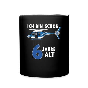 Polizei Hubschrauber Geburtstagsshirt 6 Jahre - Tasse einfarbig - Schwarz - Vorne