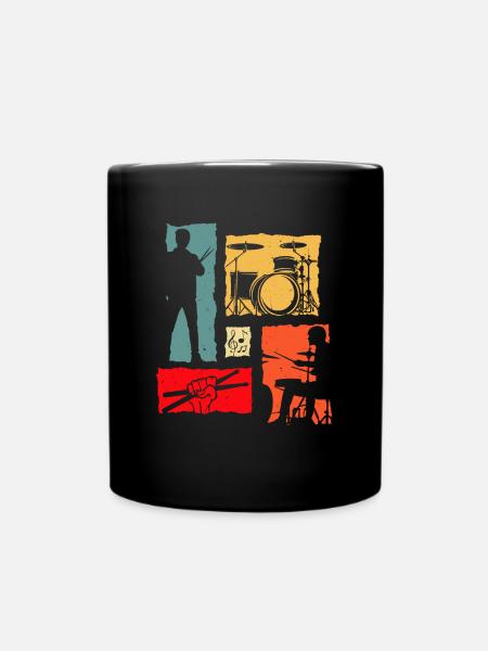 Drums Retro Drummer Vintage Drum Player - Full Colour Mug - black