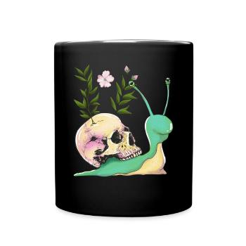 Dark Cottagecore Aesthetic Kawaii Snails - Full Colour Mug - black - Front