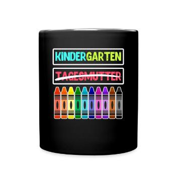 Hallo Kindergarten Tschüss Tagesmutter - Tasse einfarbig - Schwarz - Vorne