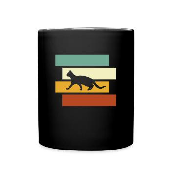 Katze Retro - Tasse einfarbig - Schwarz - Vorne