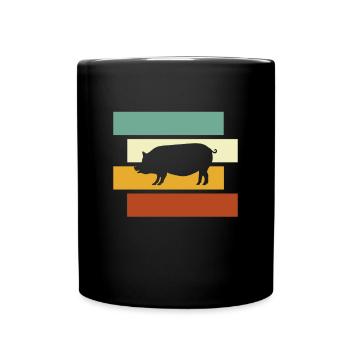 Schwein Retro - Tasse einfarbig - Schwarz - Vorne