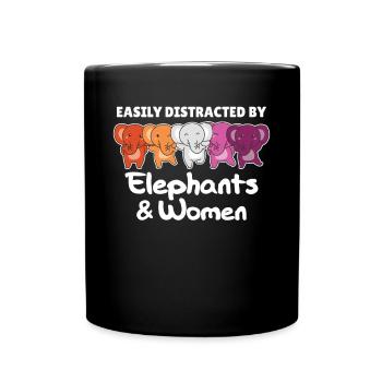 Lesbian Flag Pride LGBTQ Cute Elephant - Full Colour Mug - black - Front