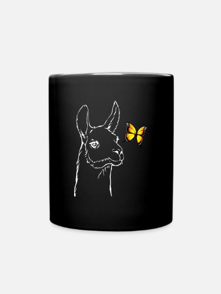Lama mit Schmetterling - Tasse einfarbig - Schwarz