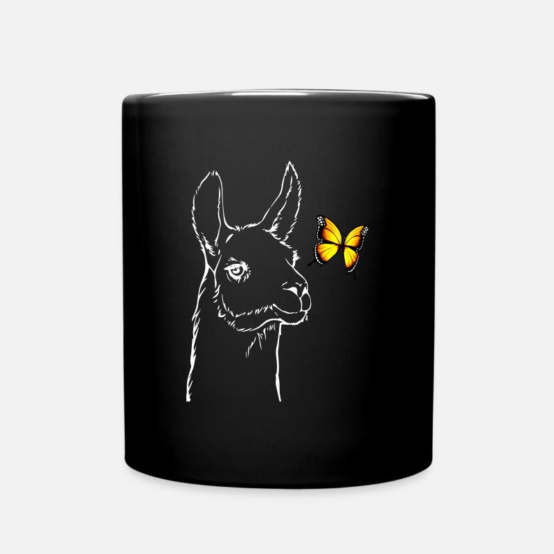 Lama mit Schmetterling - Tasse einfarbig - Schwarz