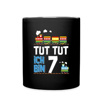 7. Geburtstag Tut Tut Eisenbahn - Tasse einfarbig - Schwarz - Vorne
