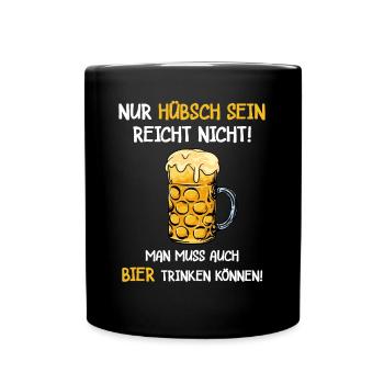 Bier Biertrinker Saufen Spruch Malle Party - Tasse einfarbig - Schwarz - Vorne
