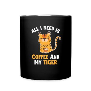 Coffee and my Tiger King Tiger Wildcat - Full Colour Mug - black - Front